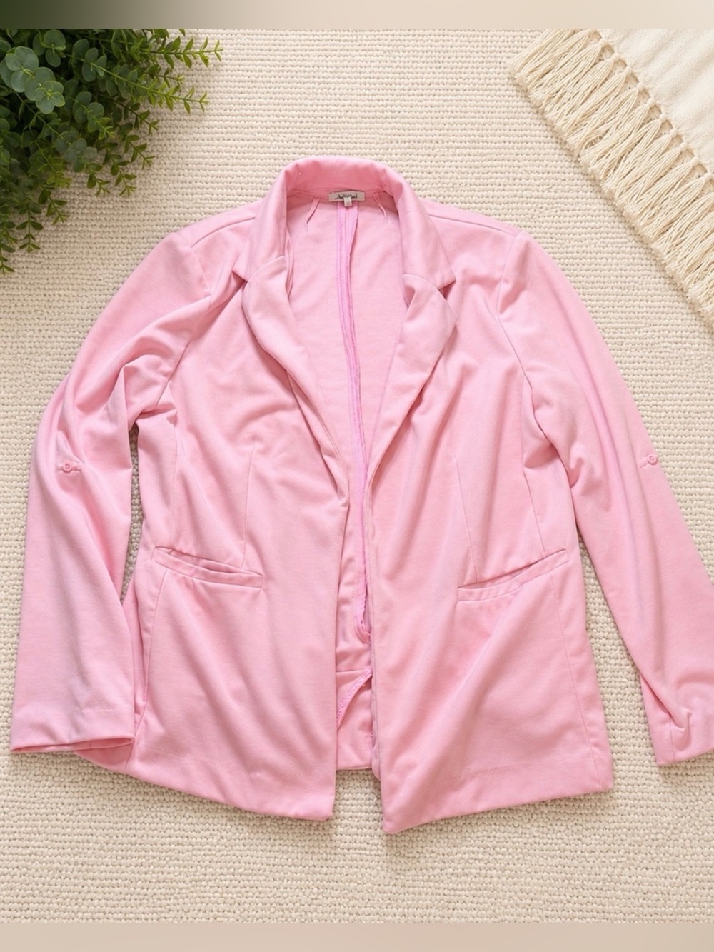 White Birch Light Pink Open Front Blazer Jacket Large Business Casual